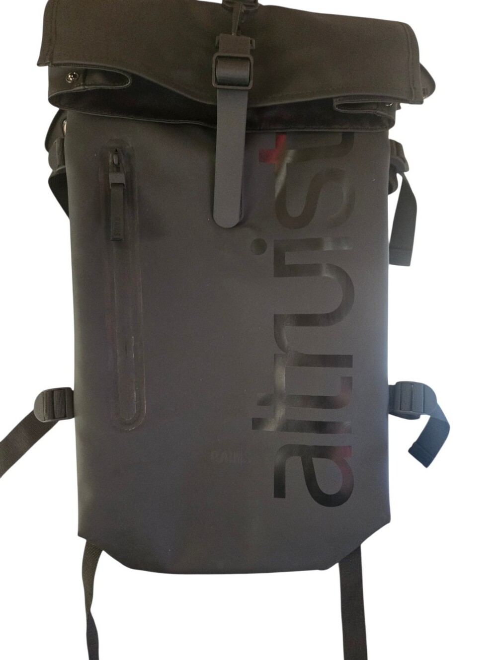 Rains Altruist, Exchange Matte Black Roll-Top Backpack with Subtle Logo